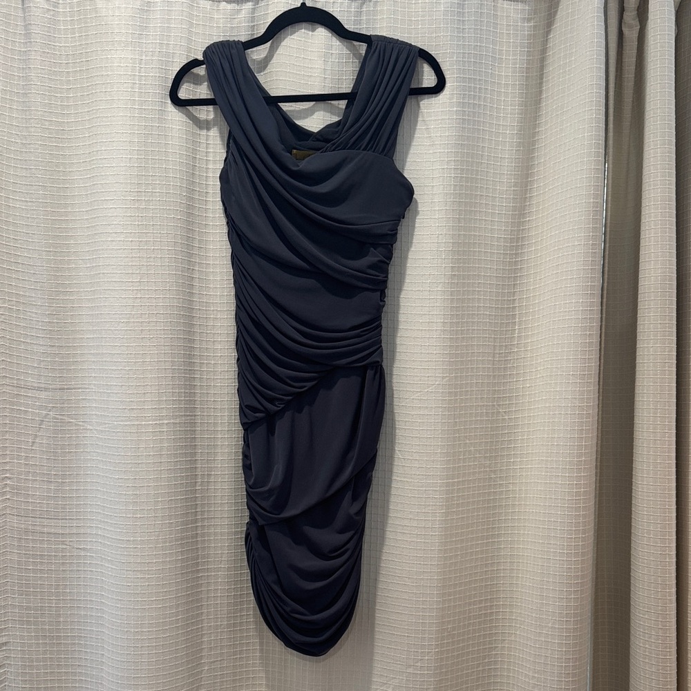 Nicole Miller Black Draped Midi Dress